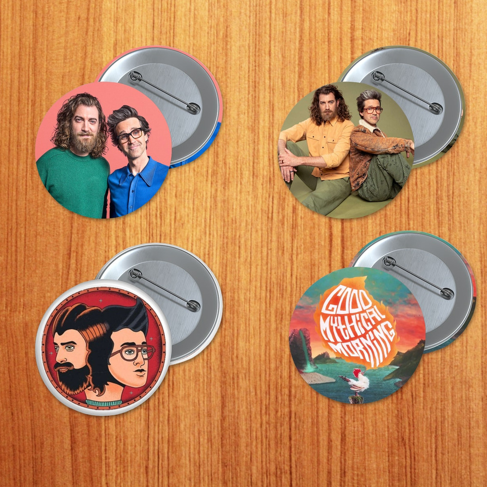 Good Mythical Morning 3 inch Pinback Pins Set 4 pack Youtube Stocking Stuffer